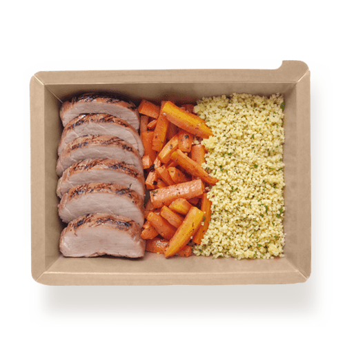 Best Ψαρονέφρι με καραμελωμένα καρότα, κους κους και σάλτσα μέλι - μουστάρδα Online In Athens - meallion