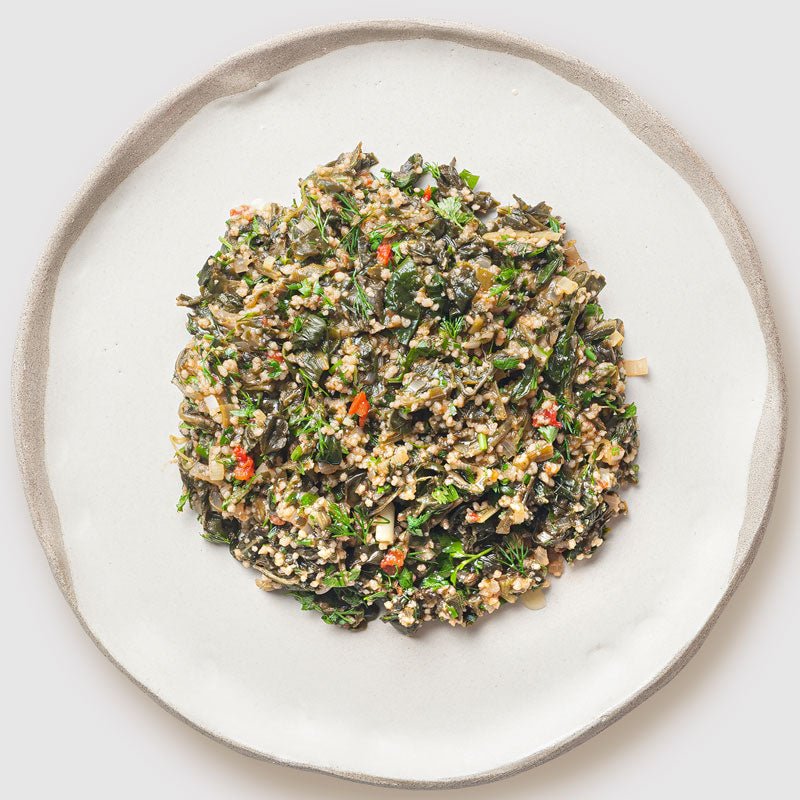 Best Αρωματικό σπανακο - πλιγούρι με φρέσκα μυρωδικά και εξ. παρθένο ελαιόλαδο Online In Athens - meallion