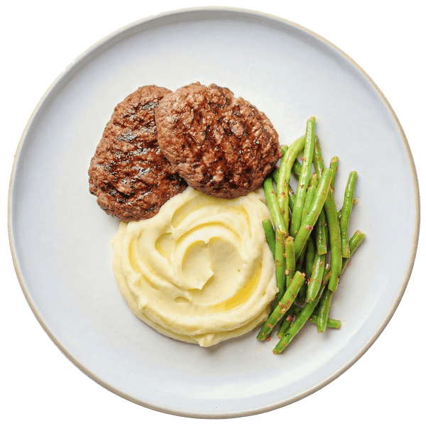 Best Μοσχαρίσια μπιφτέκια με φασολάκια και πουρέ πατάτας Online In Athens - meallion
