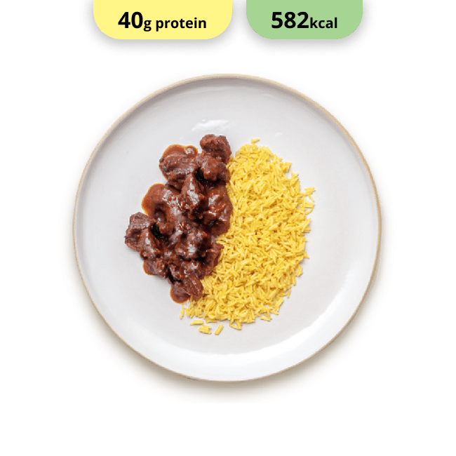 Best Μοσχαράκι χτένι κοκκινιστό και ρύζι με κουρκουμά Online In Athens - meallion