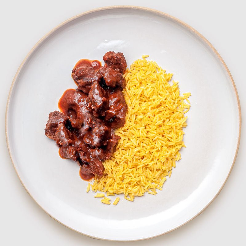 Best Μοσχαράκι χτένι κοκκινιστό και ρύζι με κουρκουμά Online In Athens - meallion