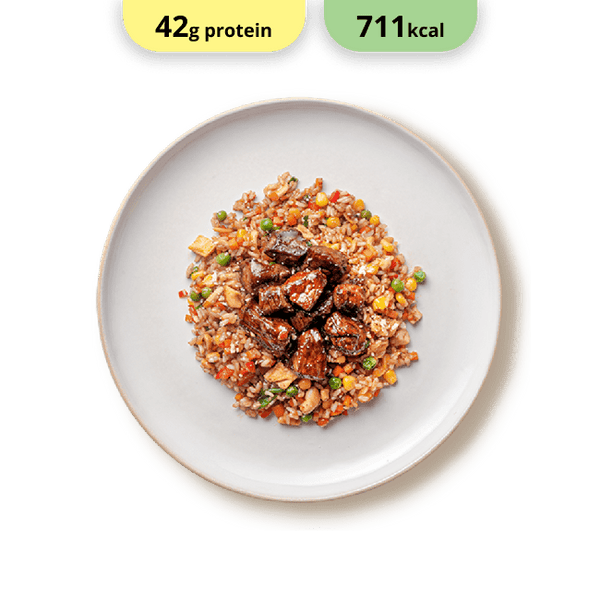 Best Μοσχάρι με λαχανικά teriyaki και καστανό ρύζι Online In Athens - meallion